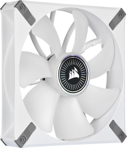 Image of CORSAIR ML140 RGB Elite, 140mm Magnetic Levitation RGB Fan with AirGuide, 2-Pack with Lighting Node CORE - White Frame