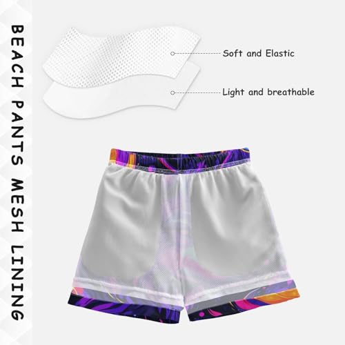 Boys Beach Board Shorts Wolf Galaxy Purple Swim Trunk Teen Swimwear4