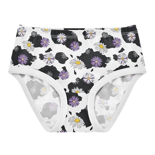 Little Girls' Soft Cotton Underwear Kids Breathable Comfort Cow Print Daisies Panties Briefs Toddler