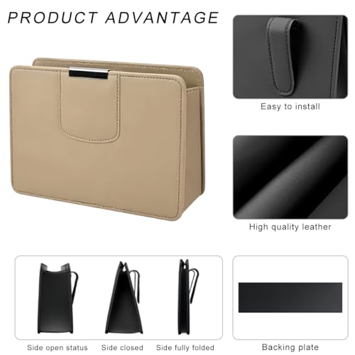 Image of Car Trash Can, Leather Magentic Vehicle Garbage Organizer with One Roll Trash Bag, Foldable Waterproof Dustbin Litter Container Mini Sotrage Bag for Car Truck SUV (Beige)