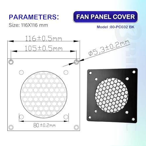BRIEFCEC Ventilation Grille 80MM fan cover Mesh for PC Computer AV Electronic Cabinet Also Includes Accessories for Installing 80mm Fan (1 Set) - Image 3