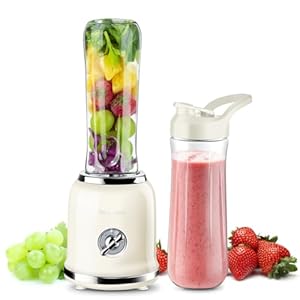 Personal Blender, Roter Mond Powerful Smoothie Blender with 2 Portable Bottle 2 Speed Control & Pulse Function 6 Stainless Steel Blades, BPA Free (Cream)