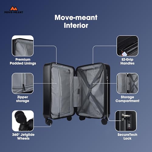 Image of Move-Meant Travel PRO Cabin Size Trolley Bag for Travel, 55cm, Black - Small Hard Shell Luggage - 360 Degree Spinner Wheels - Unisex - Polycarbonate Suitcase - Combination Lock - Flight Short Trips