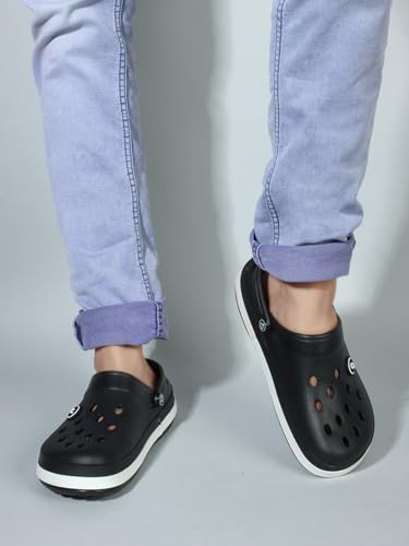 Image of Carlton London Men's Perforated Two-Tone Slip-On Clogs - Lightweight, Breathable, & Waterproof Comfort Footwear for Men | Anti-Slip EVA Rubber Clogs with Backstrap for Indoor, Outdoor, & Beach Wear