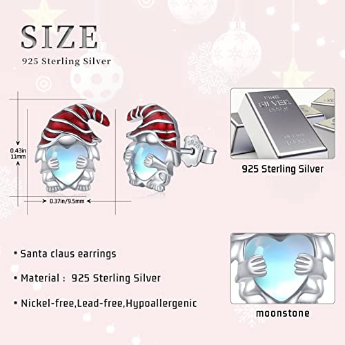 Christmas Earrings 925 Sterling Silver Hypoallergenic Santa Hat Stud Earrings Heart Moonstone Earrings Christmas Jewelry Gifts Holiday Earrings For Women #TOP5