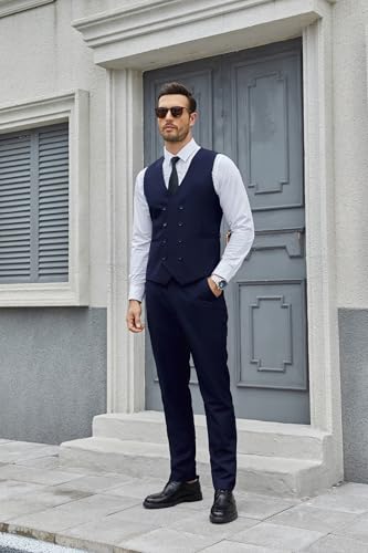 SUZHIMO Mens 3 Piece Suits Slim Fit Formal Business Double Breasted Suit Wedding Prom Dinner Party Suit3