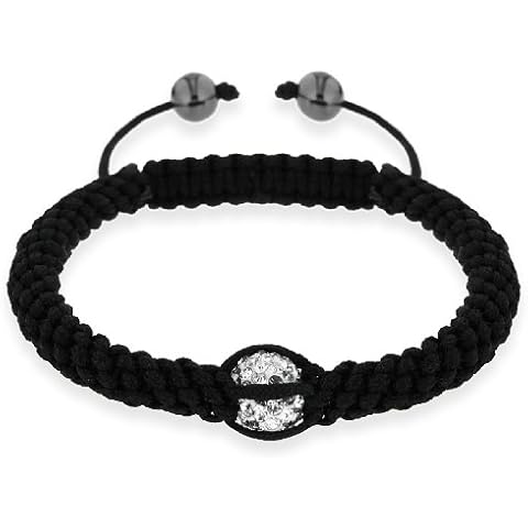 Black Shamballa Black Cord White Crystal with Haematite Bead Bracelet of 18cm/7" Cover