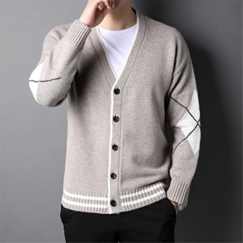 Men Fashion Cardigan Argyle Sweater Korean Casual Long Loose Cardigan2