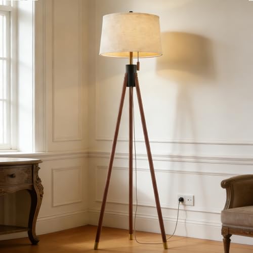 MOFFE Mid Century Tripod Floor Lamp with Pull Chain Black & Gold Finish