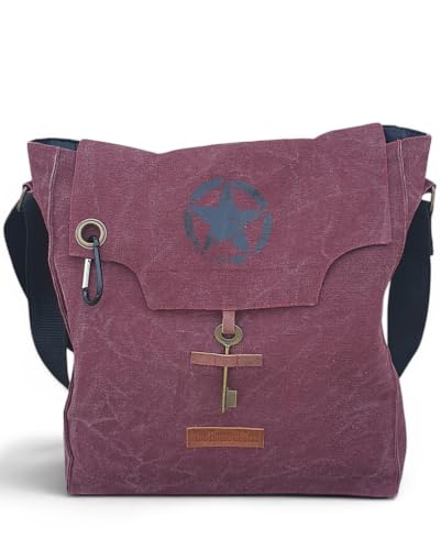 Image of The House of tara Sturdy Cotton Canvas Messenger Bags for Men and Women | With two Magnetic Snap Buttons Flap Closure, Adjustable Body Strap & Multiutility Lobster Hook (Vintage Wine)