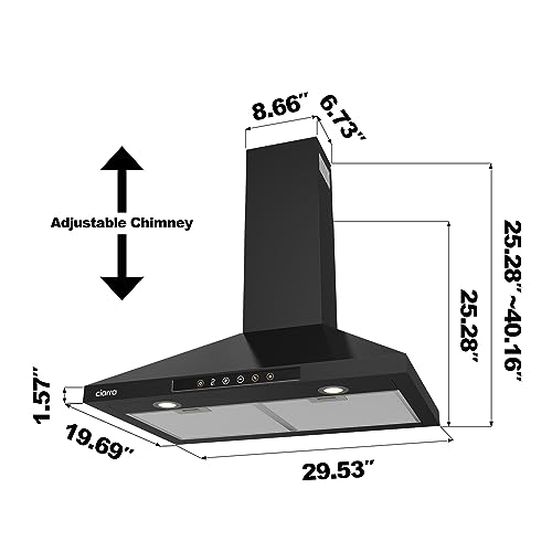 Image of CIARRA Smart Range Hood 30 inch with Voice Control, Compatible with Alexa /Google Home /Smart Life Assistant, Wall Mount Range Hood with Carbon Filters in Black, CAB75206W-003