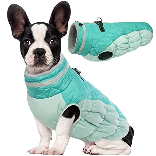 Image of Lelepet Dog Coat Warm Dog Winter Coat Waterproof Dogs Jacket with Harness | Reflective Pet Fleece Vest Zip-Up Cold Weather Coats for Medium Dogs Turtleneck Windproof Padded Coat Dachshund Mint Green M