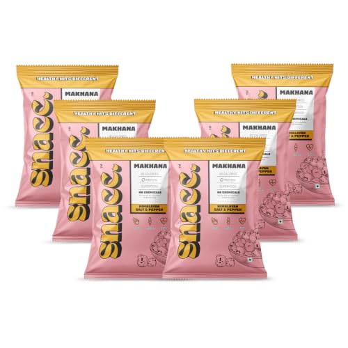 Image of Snacc Himalayan Salt & Pepper Makhana, Spicy Roasted Fox Nuts, Protein Rich, Gluten Free, MSG Free, Zero Trans Fat, Zero Sugar, Low Calorie 18 g small pocket (Pack of 6, Himalayan Salt & Pepper)