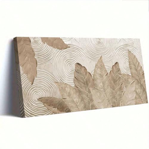 Tableau sur toile grand format feuilles brun clair et spirales circulaires SPXLUCAU 60x120 cm