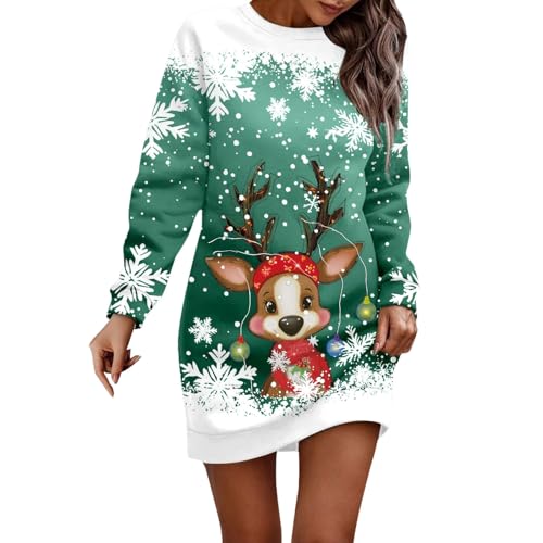 Weihnachtskleid Damen Elegant Weihnachts Sweatkleid Damen Langarm Kleid Weihnachten Lang Lustig Weihnachtspullover Ugly Christmas Pulloverkleid Casual...