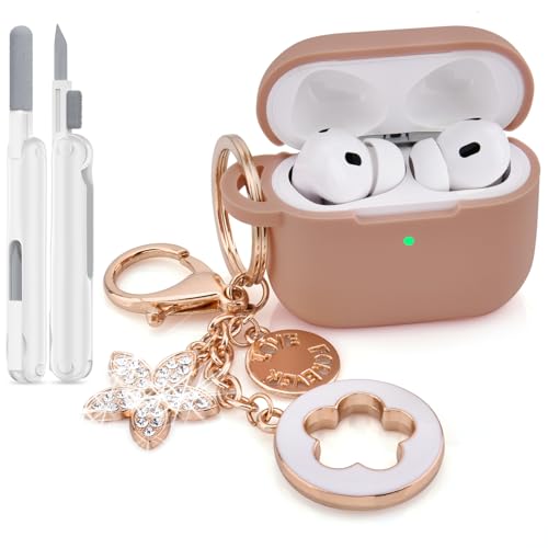 Image of VISOOM for AirPods Pro 3 Case 2025, Silicone Case for Apple Air Pods Pro 3rd Generation Cover Women, Cute iPods 3 Protective Cover with Bling Keychain & Cleaning Kit, Khaki
