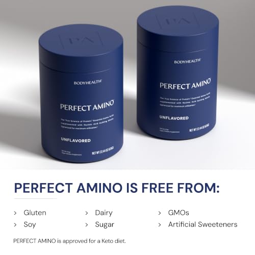 Image of BodyHealth PerfectAmino - BCAA and EAA Powder for Pre and Post Workout - Amino Acid Energy Drink for Men and Women to Support Lean Muscle and Recovery - Unflavored (Lightly Sweetened) - 120 Servings