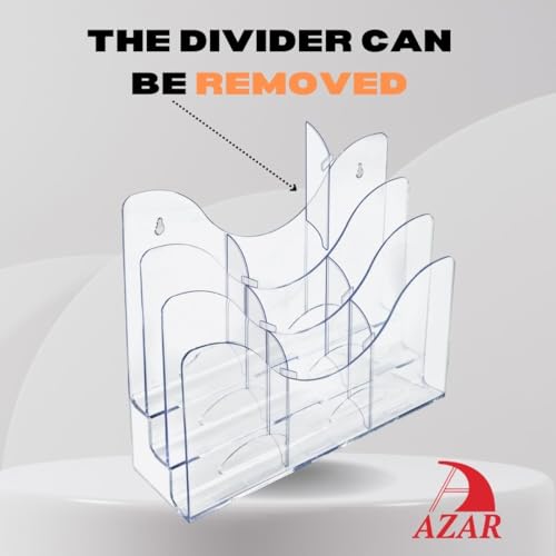 Azar Displays 250099 Three Tier File and Brochure Desktop Wall Organizer Holder with Dividers Brochure Display Stand Acrylic Holder, Fits 8.5