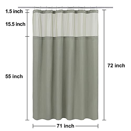N&Y Home Waffle Weave Shower Curtain With Snap-In Fabric Liner & Hooks Set - Hotel Style, Waterproof & Washable, Heavyweight Fabric & Mesh Top Window - 71X72, Sage Green #TOP5