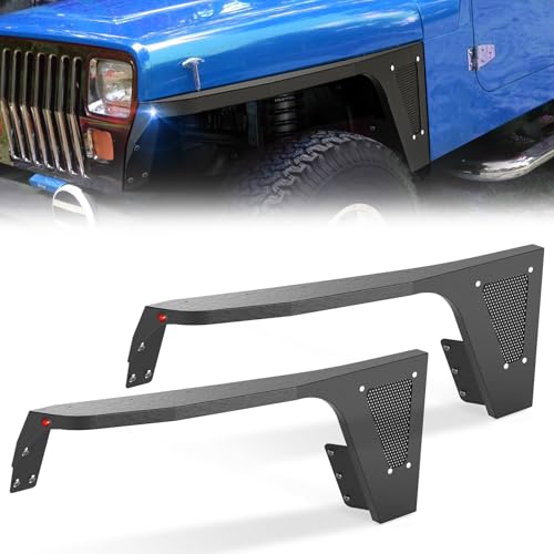 EYOUHZ for Wrangler YJ Flat Front Fender Flares Compatible with 1987 1988 1989 1990 1991 1992 1993 1994 1995 1996 Jeep Wrangler YJ, Off-Road Heavy Duty Steel Wheel Fender Mud Guard Kit (2 PCS, Black)
