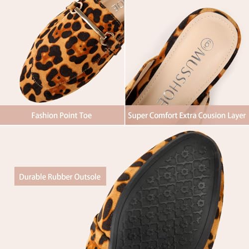 Image of MUSSHOE Gold Buckle Mules for Women - Comfortable Memory Foam Loafers, Classy Slip On Flats for Office Business Casual, Dressy Pointed Toe Shoes