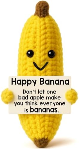 MAMAGIFTREE Inspirational Gift for Friends for Christmas, Crochet Banana Plush Positive , Coworkers, Girlfriend, Boyfriend - Cute Handmade Knitted Toy,Fun Birthday Gifts Desk Decor