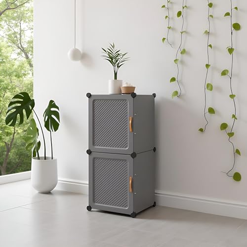 Image of Sunderlook Shoe Rack Plastic for Home- Slipper Stand, Professional Shoe Stand, Chappal Stand, Multipurpose Foldable Standing Comfort Runner Shoe Rack with Door (Grey, 6 Shelf 2 Door)