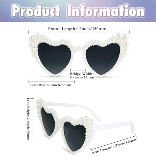 Pearl Sunglasses for Women, Pearl Glasses Vintage Love Heart Shaped Sunglasses for Women Girls Adults Dress up Party2