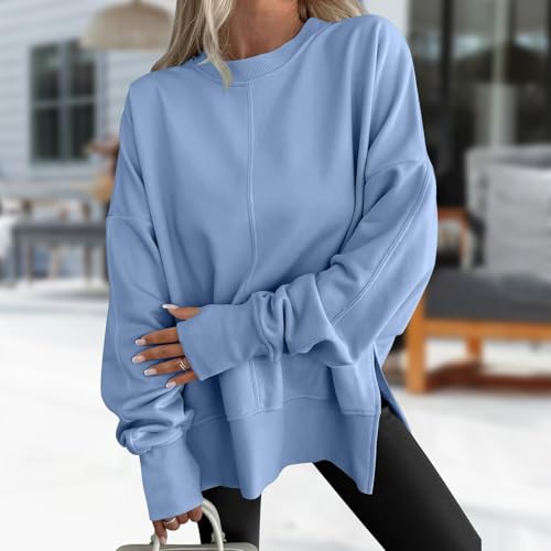 Women Oversized Sweatshirts Thumb Hole Long Sleeve Sweatshirts Lightweight Side Split Casual Pullover Tops Y2K Outfits3
