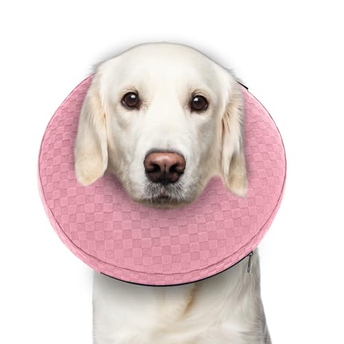 Image of Inflatable Dog Cone Collar After Surgery, Soft Dog Cone for Large Medium Small Dogs and Cats, Adjustable Blow up Neck Donut, Pet Recovery E Collar Alternative Not Block Vision(Pink,S)