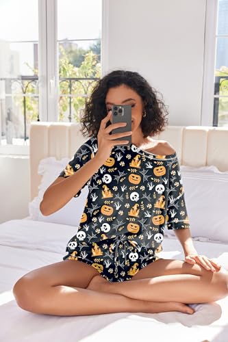 Image of Ekouaer Women's Waffle Knit Two Piece Lounge Set, Soft Matching Outfits for Daily Wear, Casual Shorts Set with Pocket