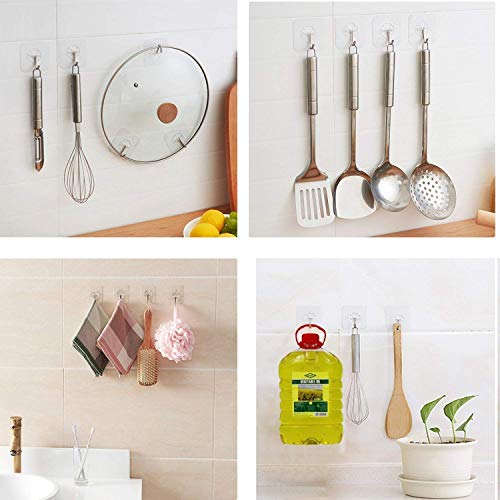 Image of KASHIVAL Self Adhesive Wall Hooks Pack of 20 Pieces 10 Flat + 10 Hanging | Stainless Steel Hooks Transparent PVC| No Drill Waterproof Hooks for Bathroom Kitchen (20 Hanging Hook)