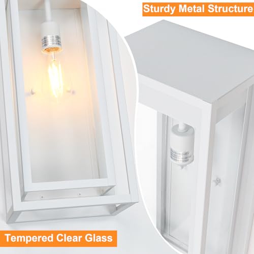 Image of 19 Inch White Outdoor Wall Light Fixtures, 2 Pack Porch Lights | Large Size, Anti-Rust, Waterproof, Tempered Glass, Easy Installation, Exterior Wall Sconces for House Entryway Garage