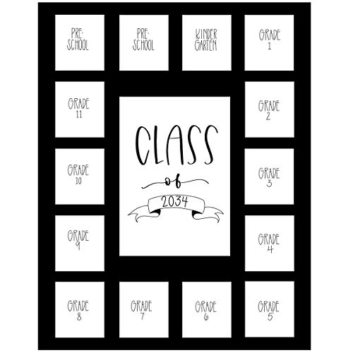 Image of Rustic Red Door Co. Class of 2034 Photo Mat (11 inch x 14 inch) Photo Collage Picture Frames Mat for School Pictures - No Frame Black Photo Mat from Pre - K to Graduation (15 Photos)