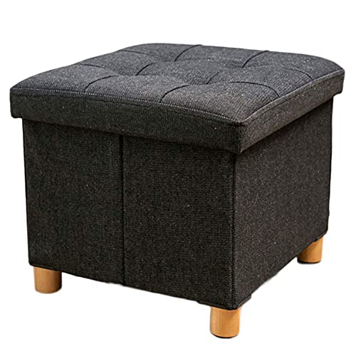 Taburete otomano de almacenamiento, reposapiés plegable, mesa de café, asiento con patas de lana y tapa de bandeja, carga máxima de 360 kg, color negro, 38 x 38 x 38 cm