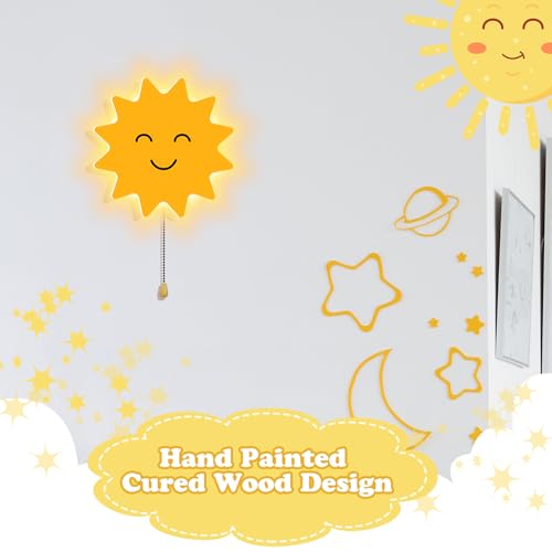 Image of Aurelema Sun Night Light Wall Lamp Sleeping Nursery Lighting Cute Floating Battery Operated Hanging Lamp for Baby Boys Girls Bedroom Room Nursery Wall Decorations