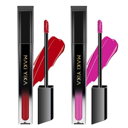 Image of MAKI YIKA 2Pc Matte Liquid Lipstick Set MVP Red Pink Lipsticks Long Lasting