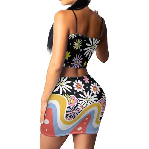 Image of Biyejit Women's 2 Piece Summer Outfits Spaghetti Strap Crop Tops and Bodycon Mini Skirt Dress Set Plus Size S-4XL