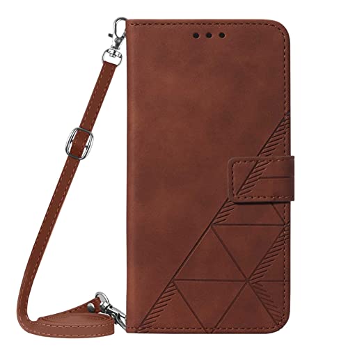 PekaTech Coque avec Cordon pour Samsung Galaxy A42 5G, PU Cuir Silicone Cover avec Fente pour Carte Tour de Cou Lanière, Slim Necklace Case Anti-Choc Bumper Etui Housse & Collier, Marron Cover