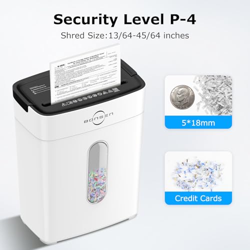 Image of Bonsen 10-Sheet Cross Cut Paper Shredder for Home Office, P-4, Portable Handle, 4 Gallons Bin, Paper and Credit Card Shredder, White (S3201-W New Version)