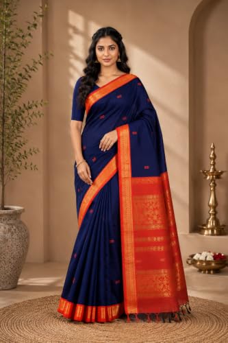 Image of Pure Kalyani Cotton Saree | Zari Border & Blouse Piece - Lata Gadwal Design | Traditional Saree