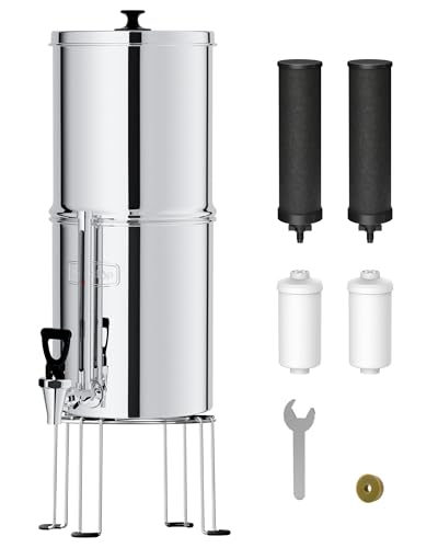 Waterdrop Gravity-fed Water Filter System, 2.25G Stainless-Steel System with 4 Filters, Metal Water...