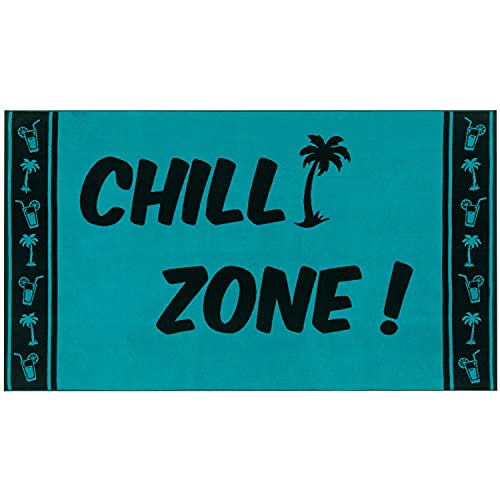 Delindo Lifestyle Serviette de Plage Tropical Chill Zone Turquoise, 100% Coton égyptien, 100x180 cm Grande Taille