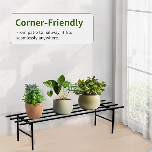 Image of Amazon Brand - Solimo Folding Metal Plant Stand (Pack of 2, Black) - Heavy-Duty, 50 kg /Shelf Load Capacity, 22.5 x 79 x 18 cm, Indoor & Outdoor Use