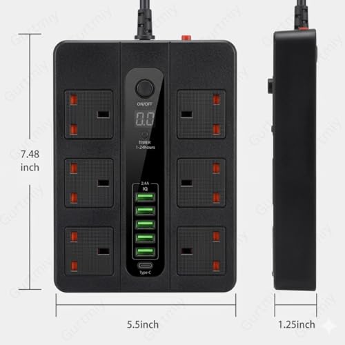 Image of Power Plate 6 Universal Extension Board with 6 Sockets Surge Protection Heavy Duty Strip 2500W Multi Plug for Home Office Use