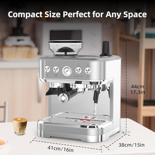 AffinityFurn Bean-to-Cup Coffee Maker with Grinder & Milk Frother, 2.3L Water Reservoir, 15 Bar Italian Pump, Brushed Stainless Steel, Automatic Espresso Machine for Latte & Cappuccino - Image 7