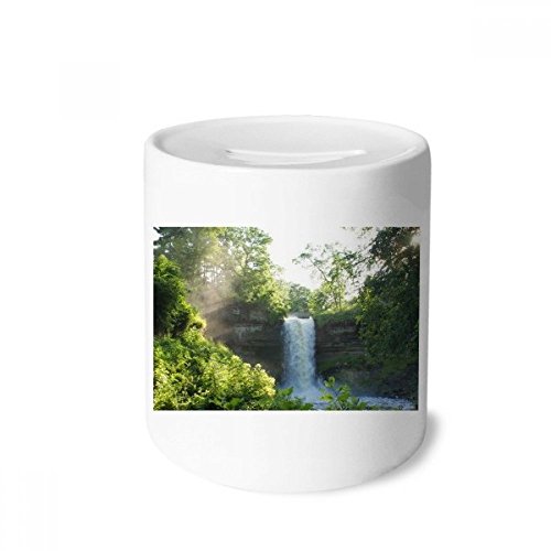 Tirelire en céramique cascade et forêt pour enfants et adultes 9x8 cm