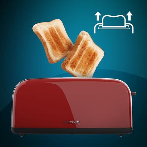 Cecotec Grille-pain Vertical 1 Fente Longue Toastin' time 850 Red Long. 850 W, 2 Tranches de Pain, Fente Large de 3,8 cm, Support pour Pains et Tiroir Ramasse-miettes, Acier Inoxydable, Rouge