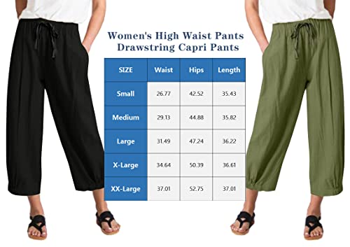 Women High Waist Casual Wide Leg Palazzo Pants Linen Drawstring Cropped Pants Trousers Regular Size4