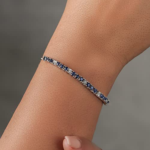 Gem Stone King VIV-0068 925 Sterling Silver Blue Sapphire And White Diamond Tennis Bracelet Jewelry thumb #4